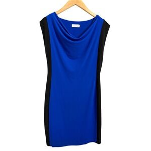 Calvin Klein Women Blue Black Cowl Neck Sleeveless Sheath Dress Size 4‎